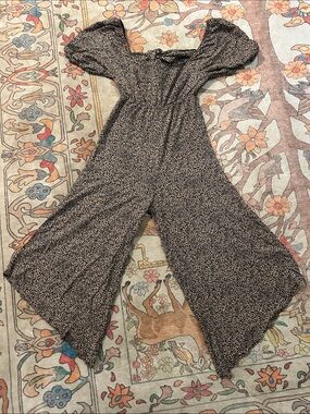 miami Brown Printed Puff-Sleeve Wide-Leg Jumpsuit
